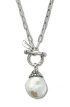 SAMUEL B. STERLING SILVER & 18K GOLD 20MM BAROQUE PEARL TOGGLE PENDANT NECKLACE