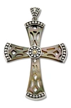 Samuel B. 18k Gold & Sterling Silver Mother Of Pearl Cross Pendant In Grey