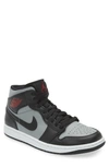 Jordan Nike Air  1 Mid Sneaker In Grey/ Black/ Red