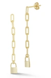 Glaze Jewelry Chain Lock Linear Earrings In Yellow Gold