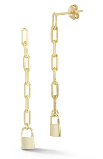 Glaze Jewelry Chain Lock Linear Earrings In Yellow Gold