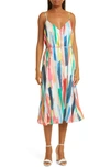 MILLY BECCA WATERCOLOR BRUSHSTROKE TIE WAIST DRESS