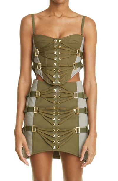 Dion Lee Laced Slider Cotton Blend Bustier Top In Green