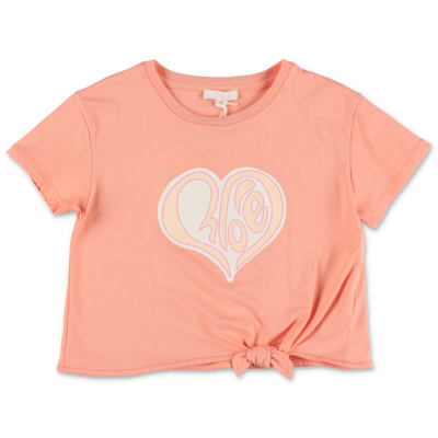 Chloé Kids' Chloe T-shirt Rosa Salmone In Jersey Di Cotone