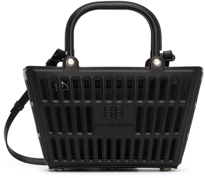 Balenciaga Small Mag Basket Calfskin Leather Tote In Black