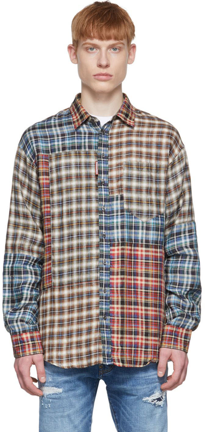 Dsquared2 Red And Blue Linen Check Mix Shirt In Multicolor