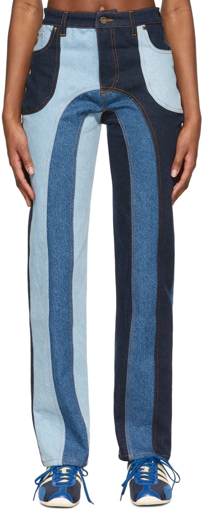 Ahluwalia Patchwork-design Straight-leg Jeans In Blue