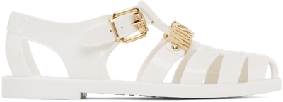 Moschino Logo Embossed Jelly Flat Sandals In White