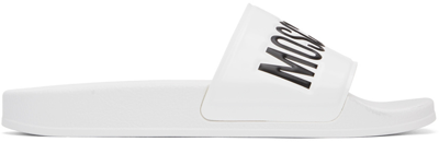 Moschino White Rubber Logo Slides