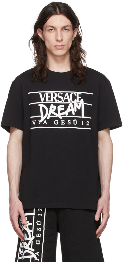 Versace Dream Print Cotton T-shirt In Black