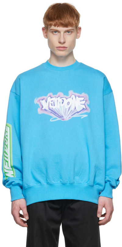 We11 Done We11done Graffiti Logo Sweatshirt In Light Blue