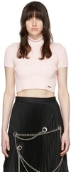 WE11 DONE PINK RAYON SHORT SLEEVE TURTLENECK