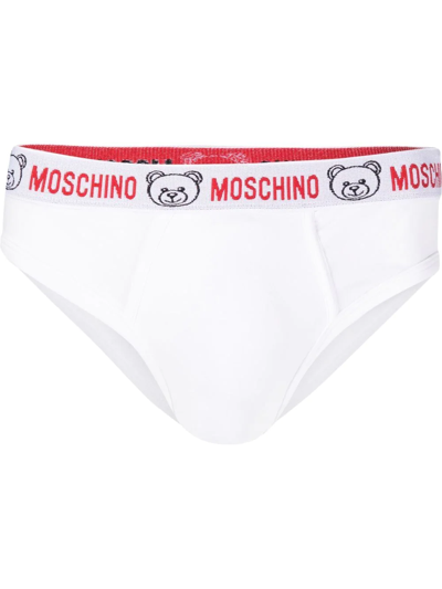 Moschino Bear Motif Logo-waistband Briefs In White