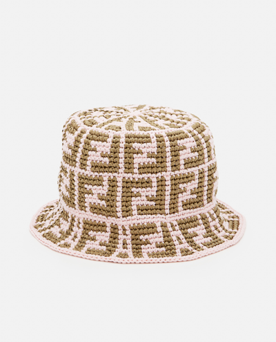 Fendi Crocheted Cotton-blend Bucket Hat In Pink
