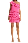 MILLY BLAKELY TIERED RUFFLE ONE-SHOULDER MINIDRESS