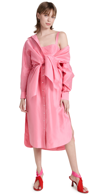 Rosie Assoulin Bustino Waist Tie Shirtdress In Starfish Pink