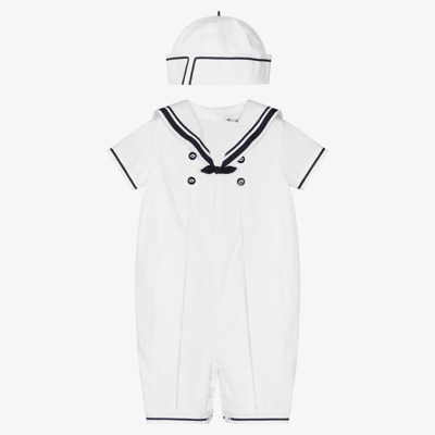 Sarah Louise Babies' Boys White Sailor Suit Shortie Set