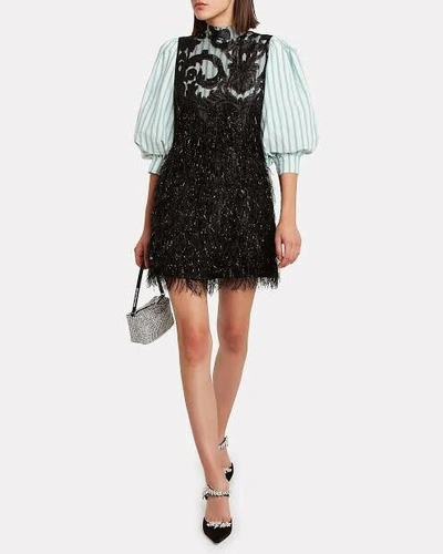Pre-owned Ganni Feather Poplin Dress Special Edition Size 36 Nwt In Black/ green | ModeSens