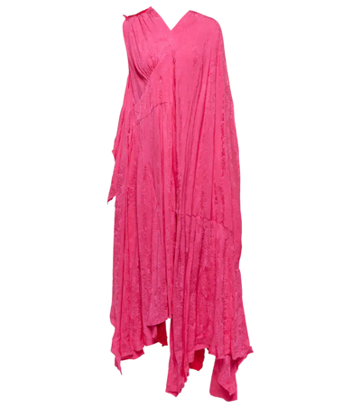 Balenciaga Floral Jacquard Logo Asymmetric One-shoulder Dress In Pink