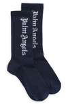 Palm Angels Kids Logo-print Cotton-blend Knitted Socks In Blue White