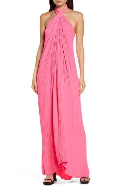 A.l.c Rio Gathered Halter Maxi Dress In Neon Pink