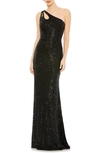 Mac Duggal Sequined One Shoulder Gown In Black
