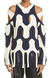 Dion Lee Cutout Two-tone Cable-knit Cotton Sweater In Ink/ Cream