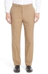 Hart Schaffner Marx Flat Front Solid Stretch Wool Trousers In Tan Solid