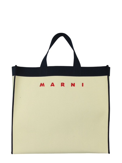 Marni Logo-print Tote Bag In Powder