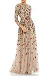 Mac Duggal Floral Sequin A-line Gown In Antique Rose