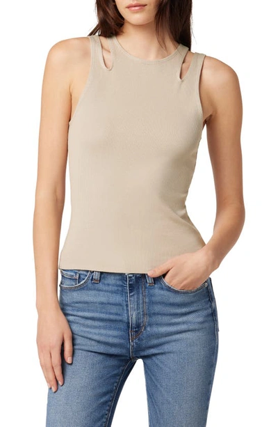 Hudson Ribbed-knit Cut-out Tank In Camel