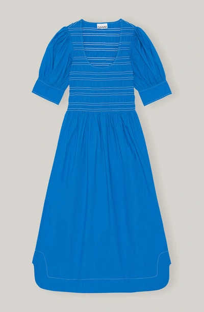 Ganni Cotton Poplin Maxi Smock Dress Cloisonne Size 44 | ModeSens