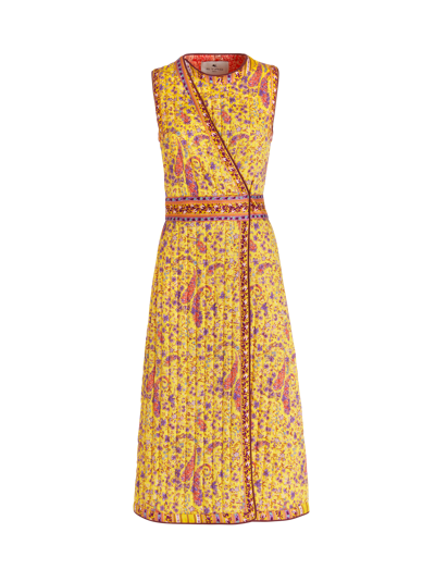 Etro Quilted Paisley-print Midi Dress In Yellow