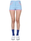 Moschino Houndstooth Cotton Blend Bouclé Shorts In Blue