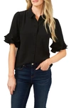 Cece Ruffle Sleeve Spread Collar Crepe Blouse In Rich Black
