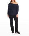 Minnie Rose Plus Plus Size Off-shoulder Cashmere Sweater In Navy