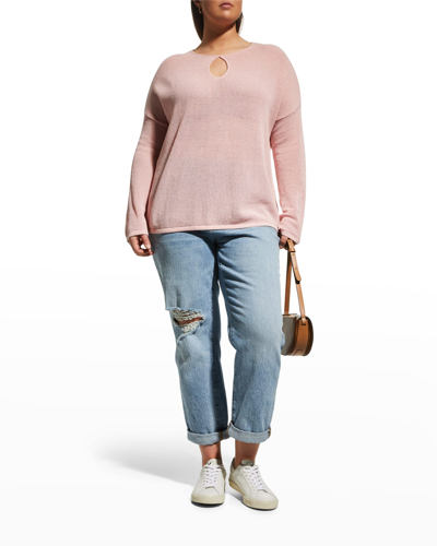 Minnie Rose Plus Plus Size Long-sleeve Mesh Cotton/cashmere Top In Rose Pink