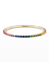 Ex-tensible Yellow Gold Stretch Rainbow Emerald Tennis Bracelet In Yellow