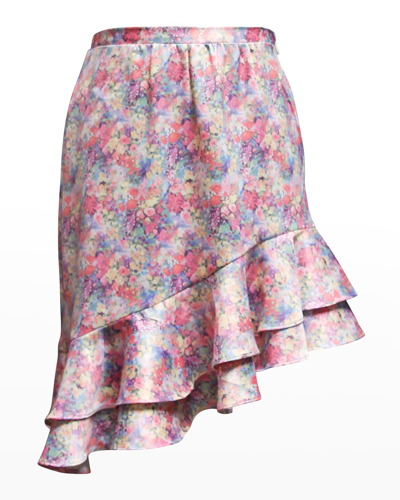 Marchesa Notte Mini Kids' Girl's Asymmetrical Ruffle Skirt In Pink Multi