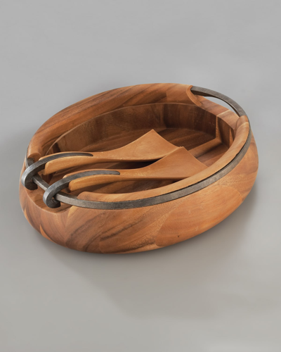 Nambe Anvil Salad Bowl With Servers