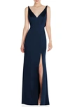 After Six Draped Cowl-back Sleeveless Gown In Midnight Navy