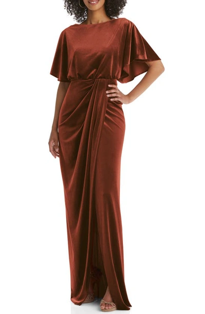 After Six Flutter Sleeve Open-back Velvet Maxi Dress In Auburn Moon |  ModeSens