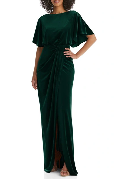 After Six Flutter Sleeve Open-back Velvet Maxi Dress In Evergreen