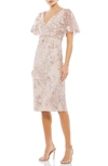 Mac Duggal Embellished Illusion Butterfly Sleeve Cocktail Dress In Rose Pink