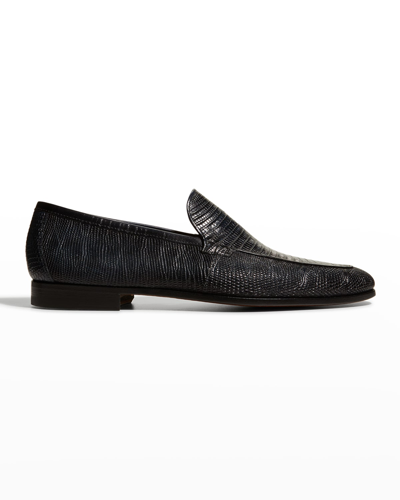 Magnanni Men's Vincente Lizard Penny Loafers In Navy