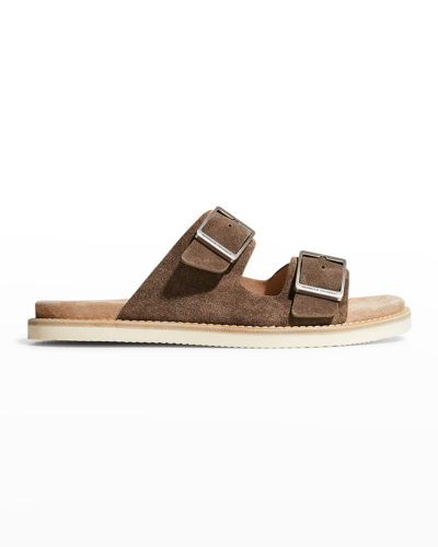 Brunello Cucinelli Suede Buckle Sandals In Grey