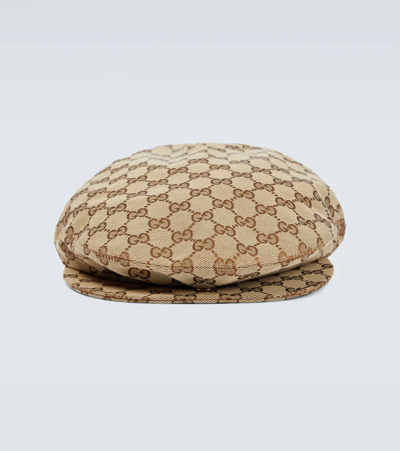 Gucci Gg Canvas Flat Cap In Beige