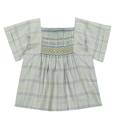 Bonpoint Kids' Pays Check-print Smocked Blouse In Green