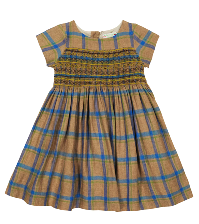 Bonpoint Kids' Duchesse Checked Linen Dress In Nutmeg
