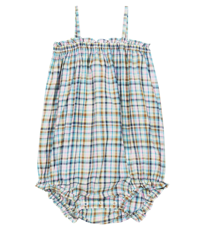 Bonpoint Baby Nèfle Checked Cotton Voile Romper In Emerald